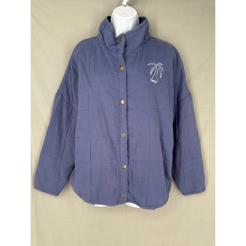 Amuse Society Jacket Women Small Blue Chore Quilted Beachy Palm Tree Snap - Picture 1 of 8